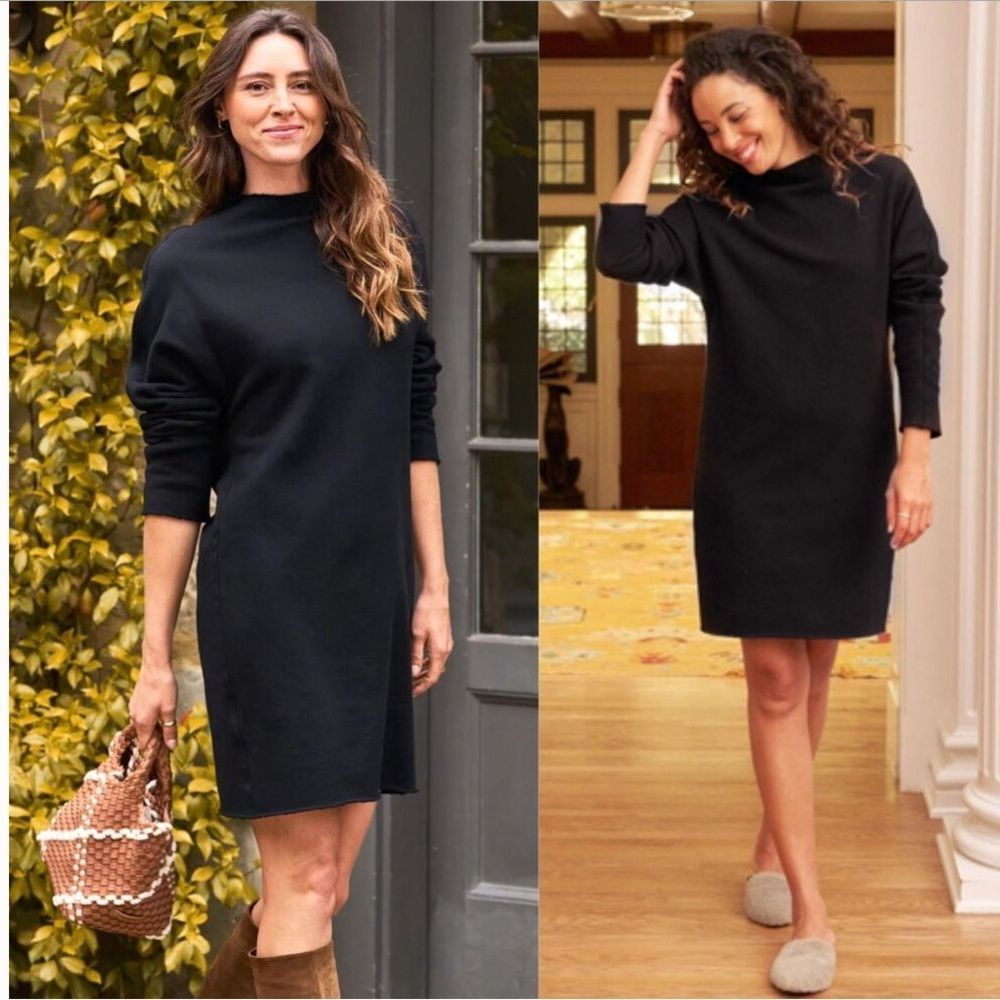 Frank &‎ Eileen Isabelle Funnel Neck Effie Capelet Dress Size Large Black Fleece